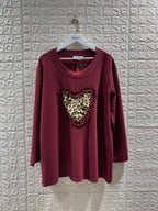 Plus Size Sweatshirt med Leopard och Hjärta