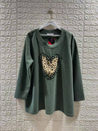 Plus Size Sweatshirt med Leopard och Hjärta