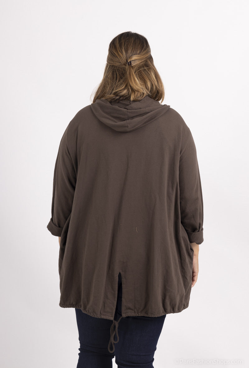 Plus Size Zipped Sweatshirt med 2 Sidfickor