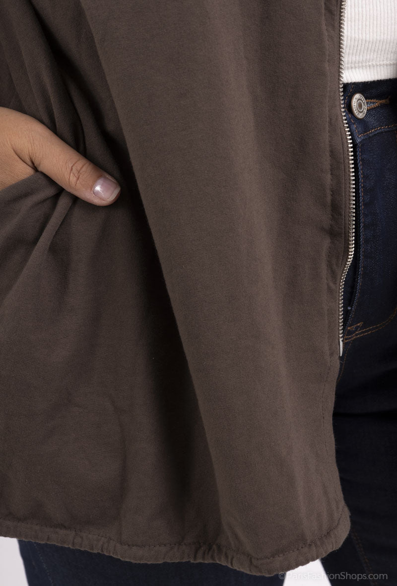 Plus Size Zipped Sweatshirt med 2 Sidfickor