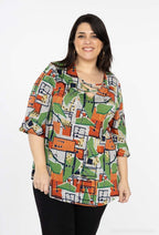 Plus Size T-shirt med geometriskt korsat tryck