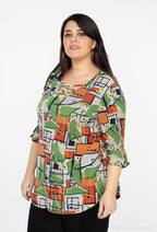Plus Size T-shirt med geometriskt korsat tryck