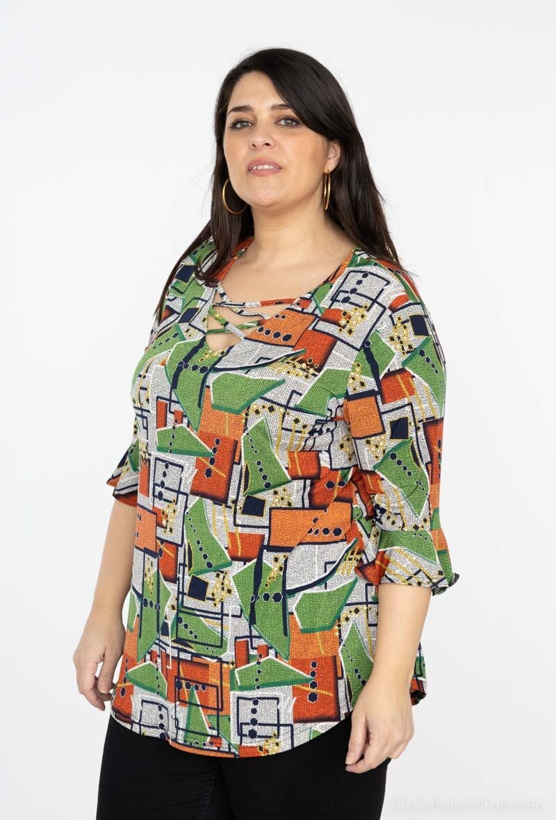 Plus Size T-shirt med geometriskt korsat tryck