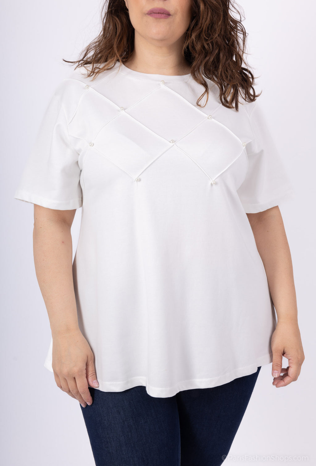 Plus Size T-shirt with pearl for spring and summer large