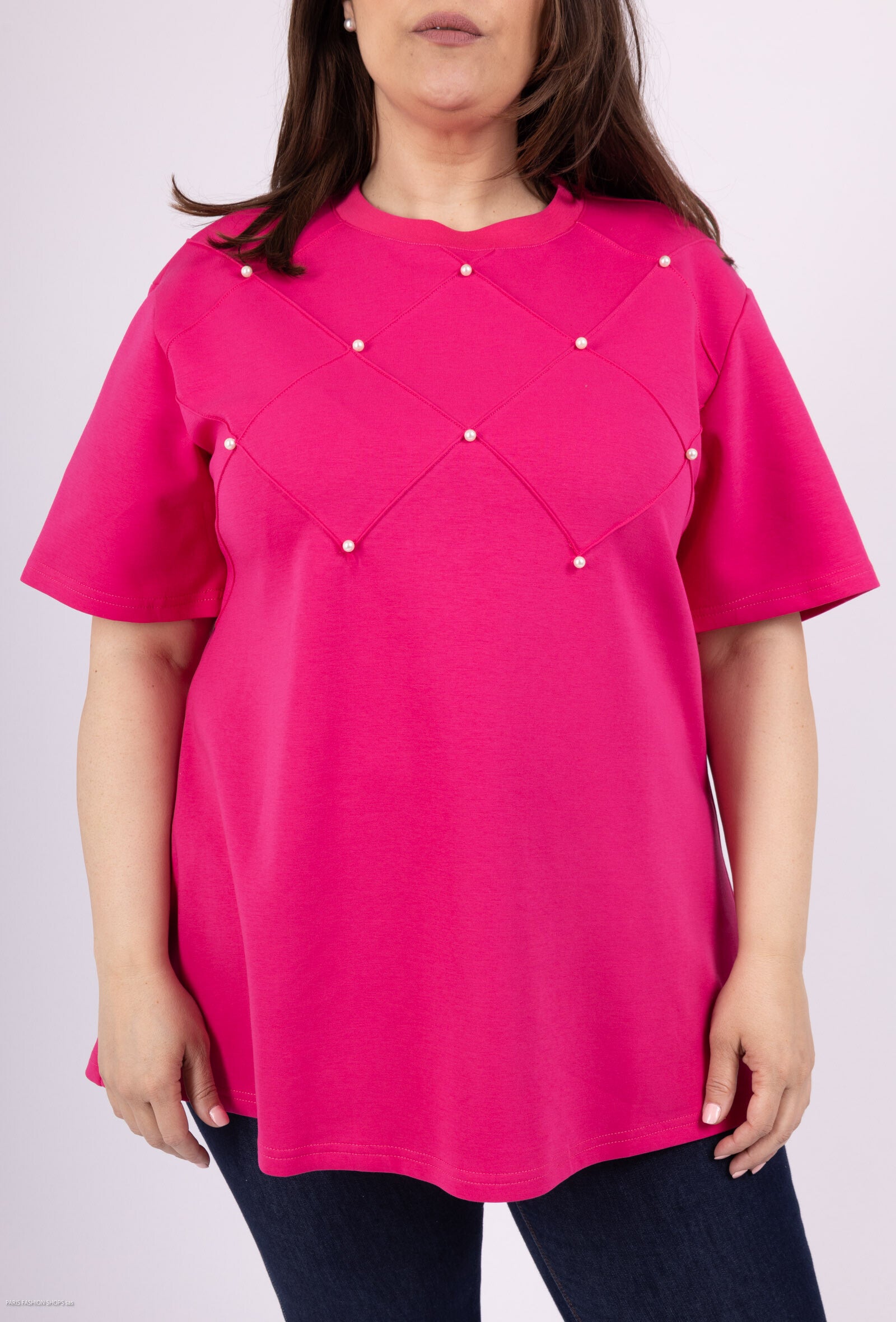 Plus Size T-shirt med pärlor för vår och sommar