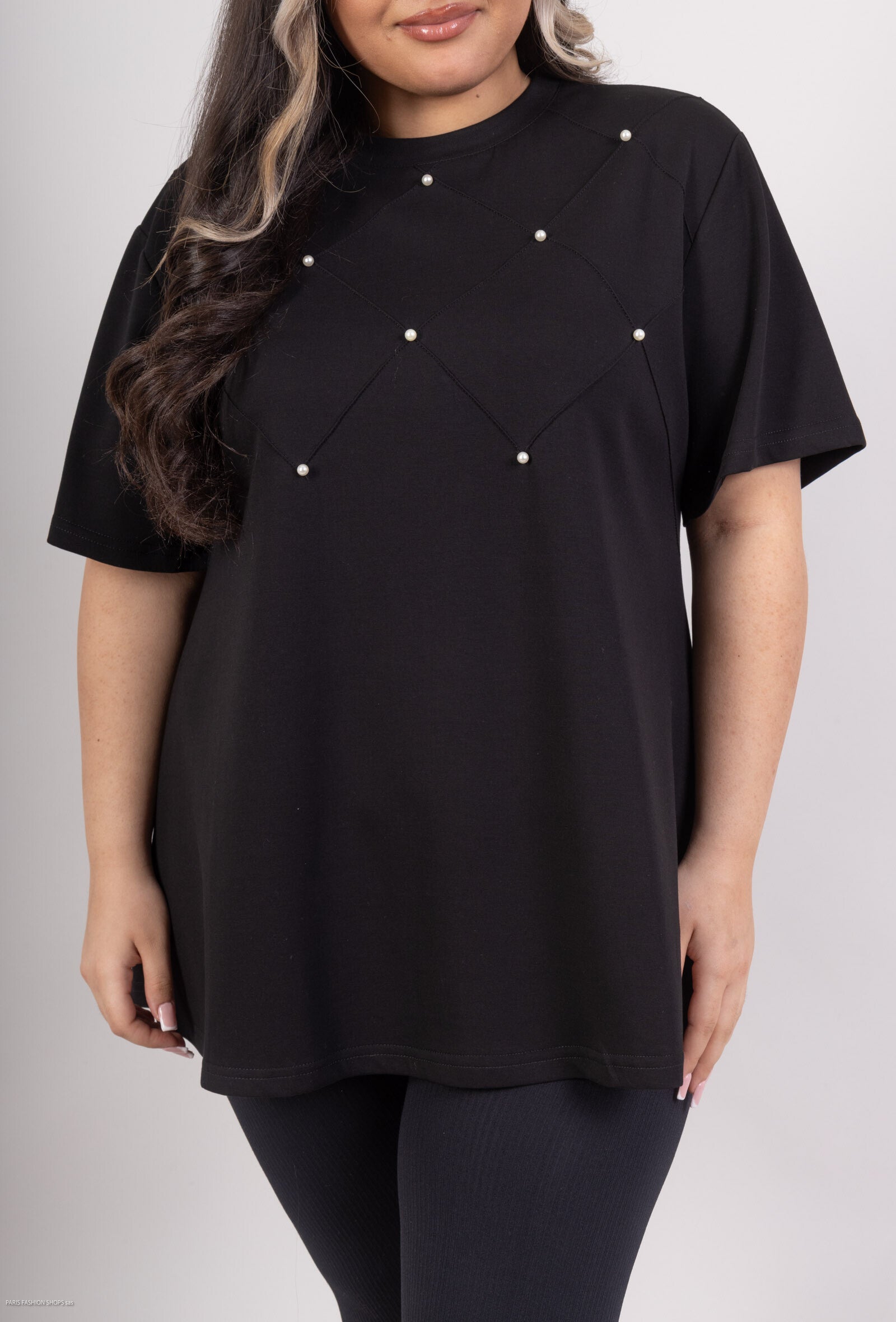 Plus Size T-shirt med pärlor för vår och sommar