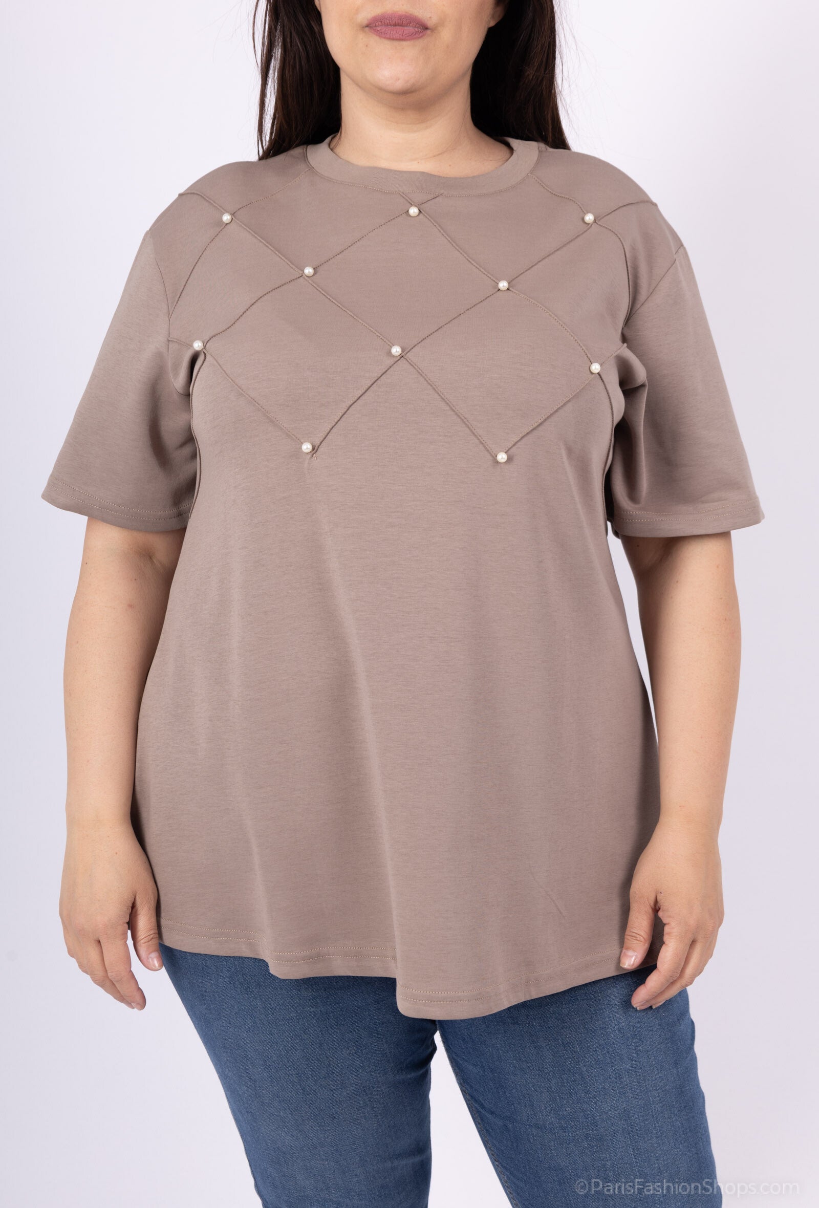 Plus Size T-shirt with pearl for spring and summer large