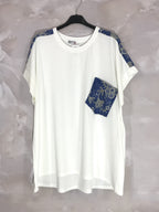 Plus Size Rundhals T-shirt med Denimmönster