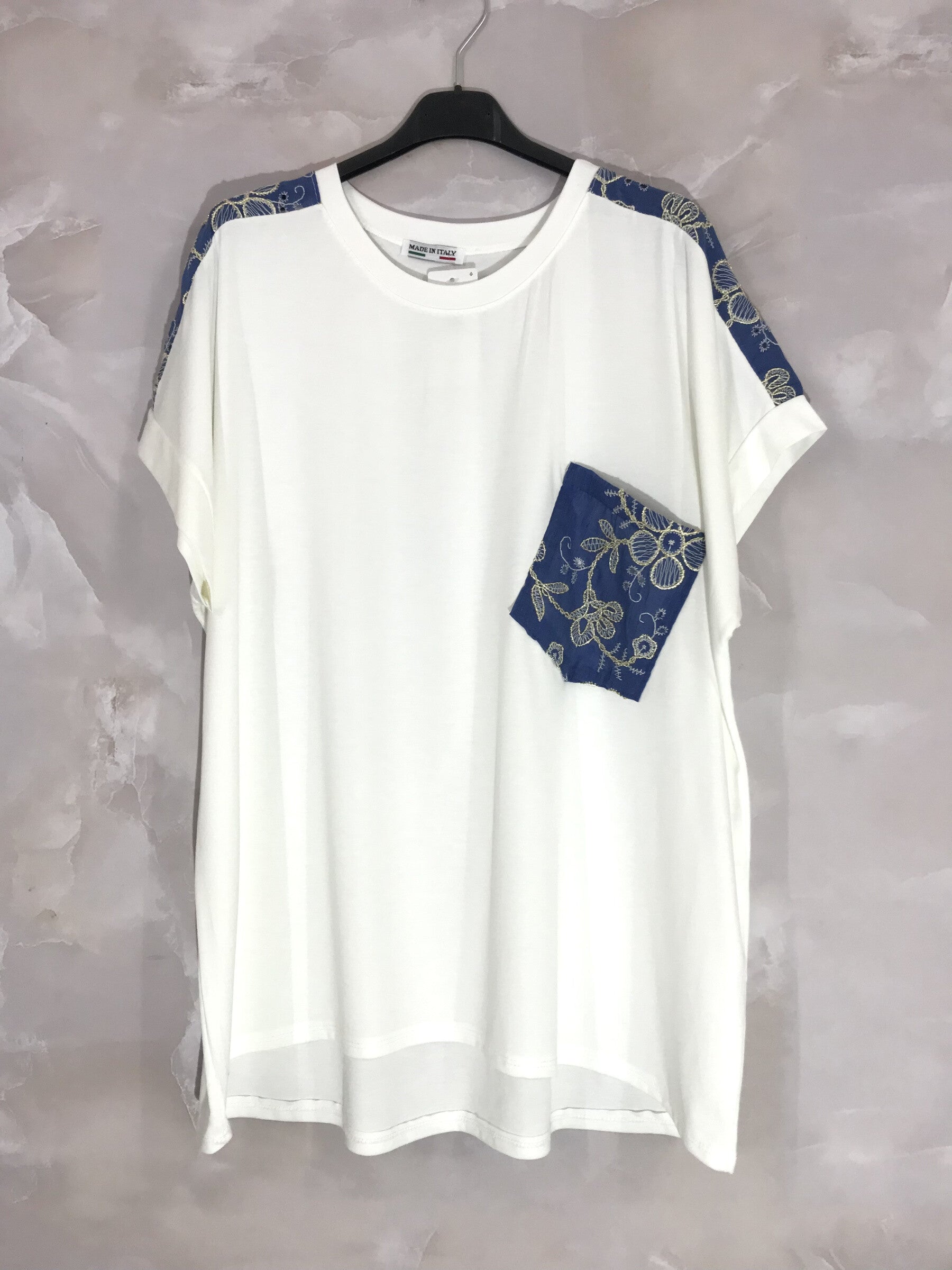 Plus Size Rundhals T-shirt med Denimmönster