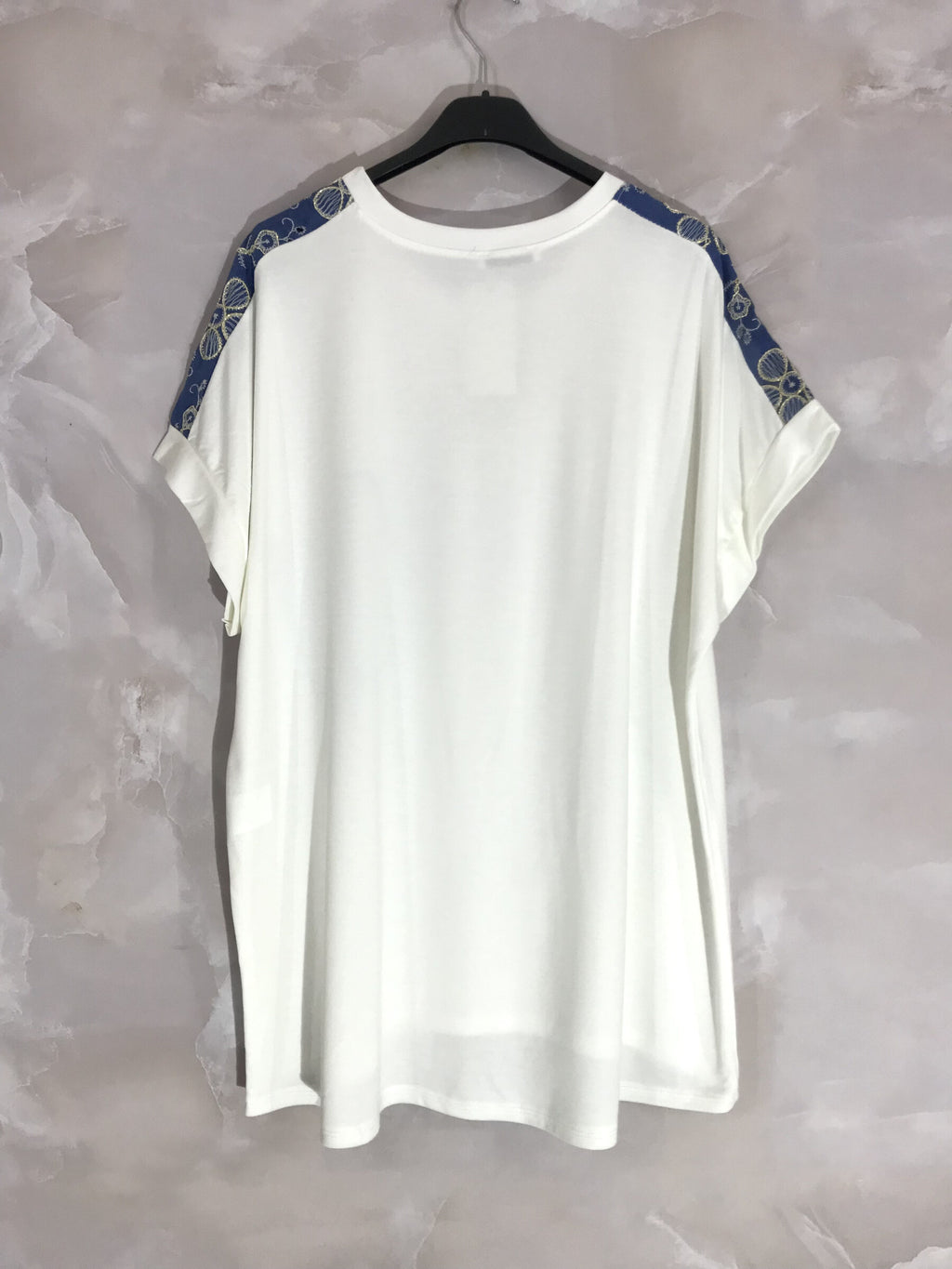 Plus Size Rundhals T-shirt med Denimmönster