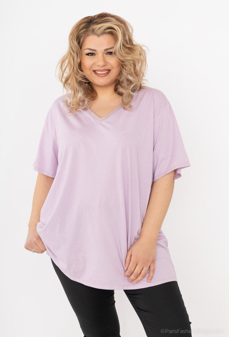 Plus Size V-neck cotton t-shirt