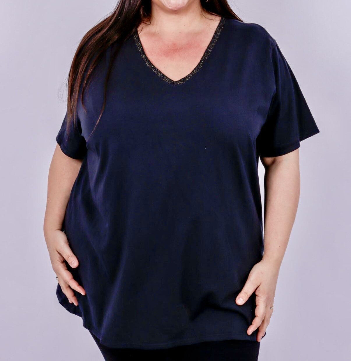 Plus Size V-neck T-shirt i Bomull