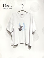Plus Size Large v-collar t-shirt in t40 printed cotton to T56
