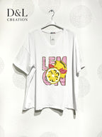Plus Size Large v-collar t-shirt in t40 printed cotton to T56