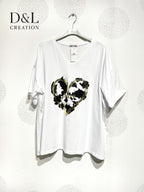 Plus Size Large v-collar t-shirt in t40 printed cotton to T56