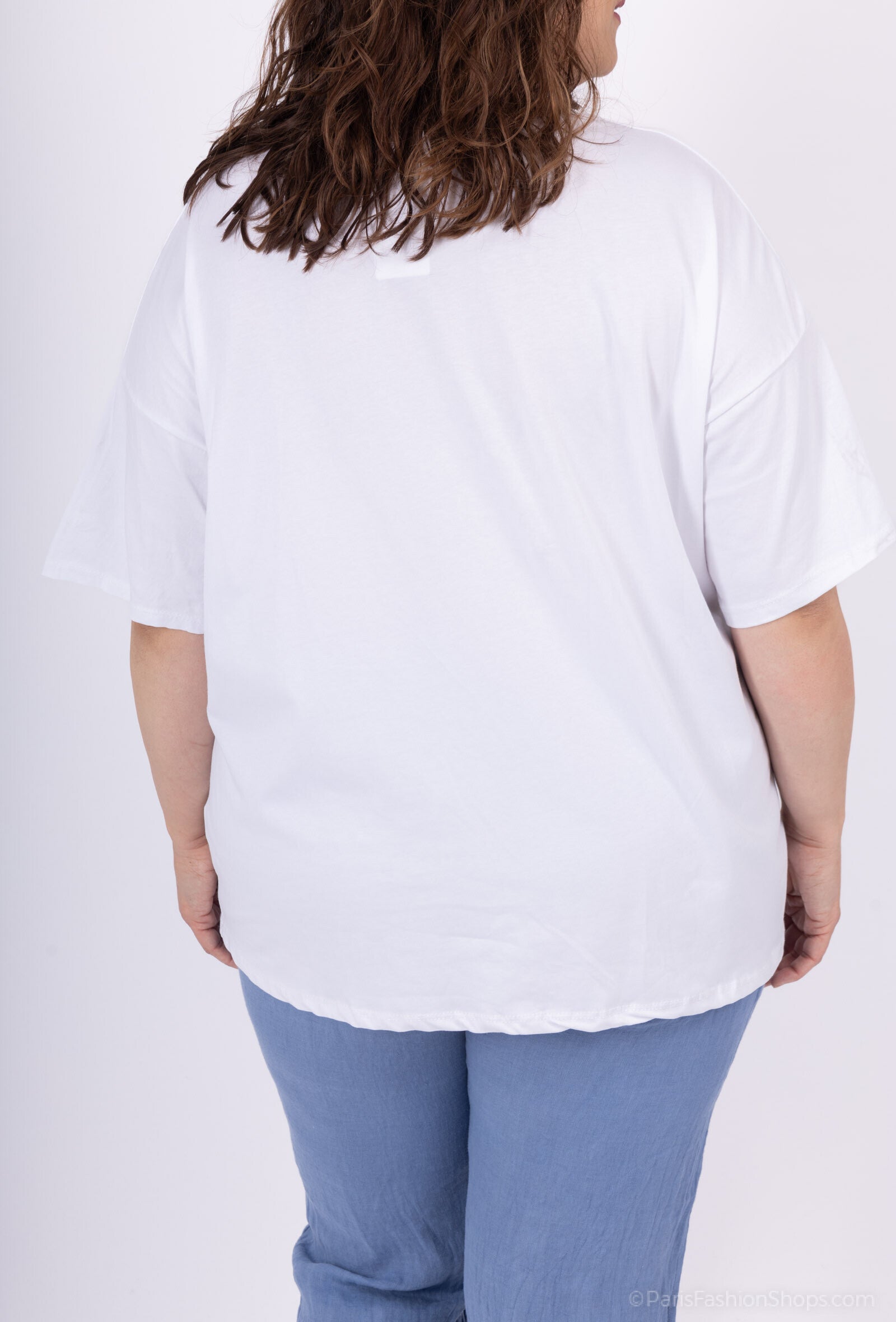 Plus Size V-ringad T-shirt i T40 Tryckt Bomull