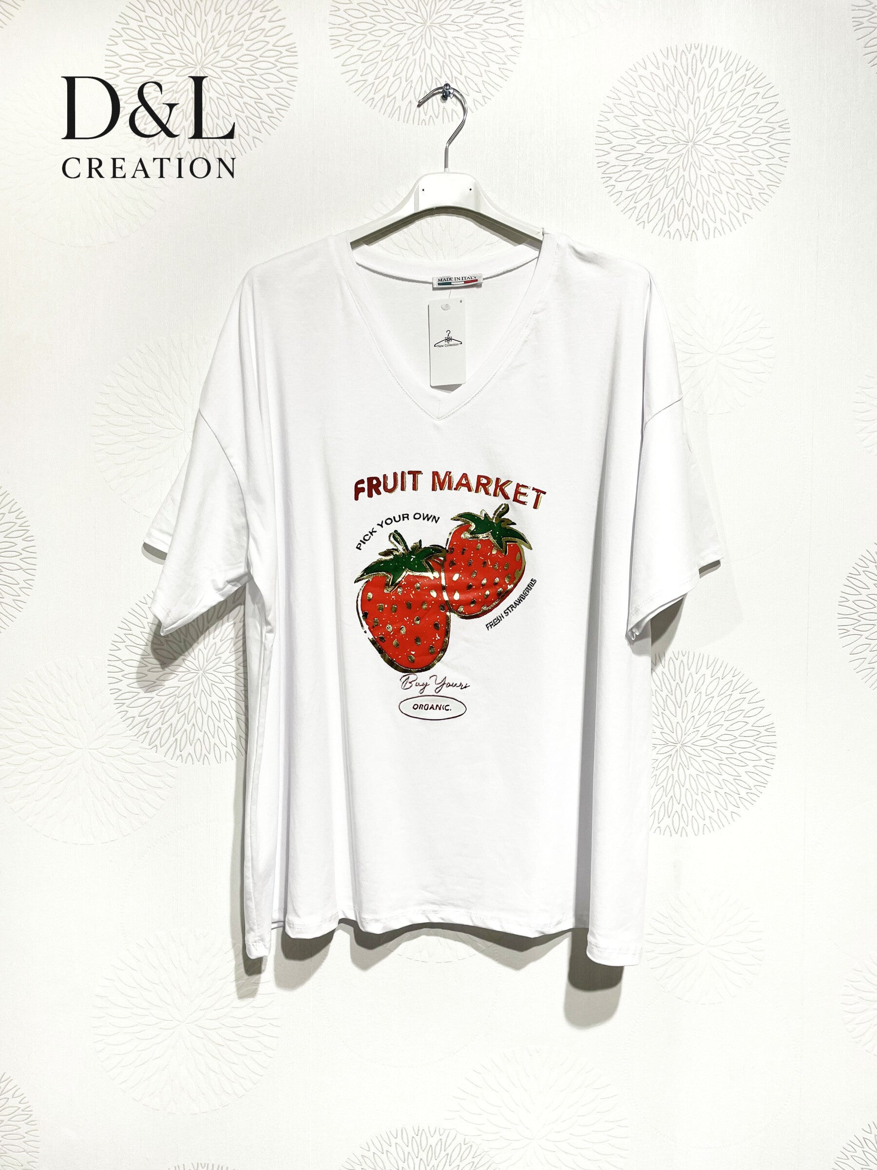 Plus Size V-ringad T-shirt i T40 Tryckt Bomull