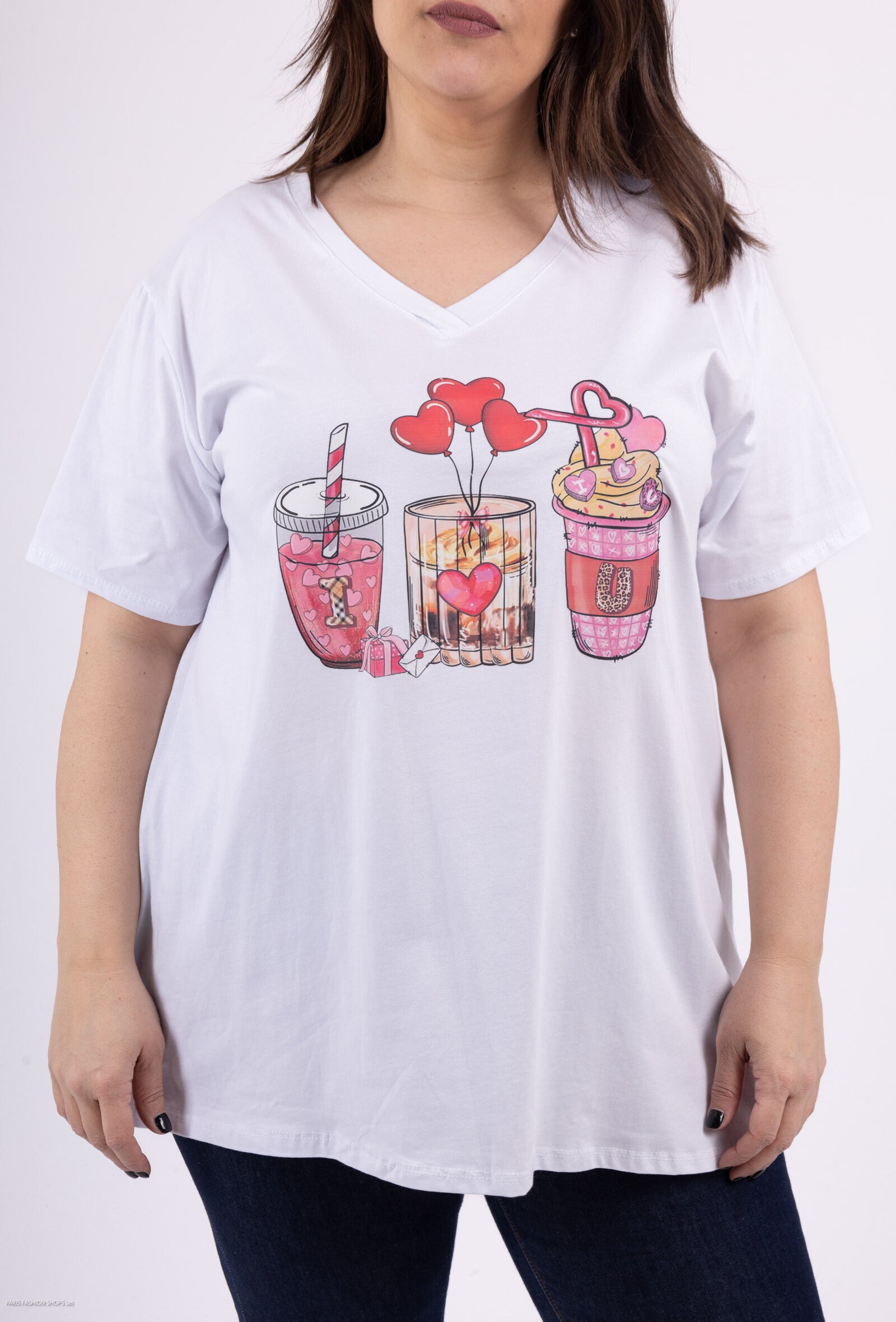 Plus Size Tryckta Vita T-shirt