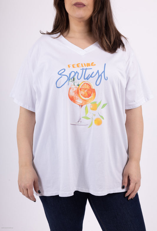 Plus Size Tryck Vit T-shirt