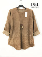 Långärmad sammetstop med halsband, storlekar T38 till T50