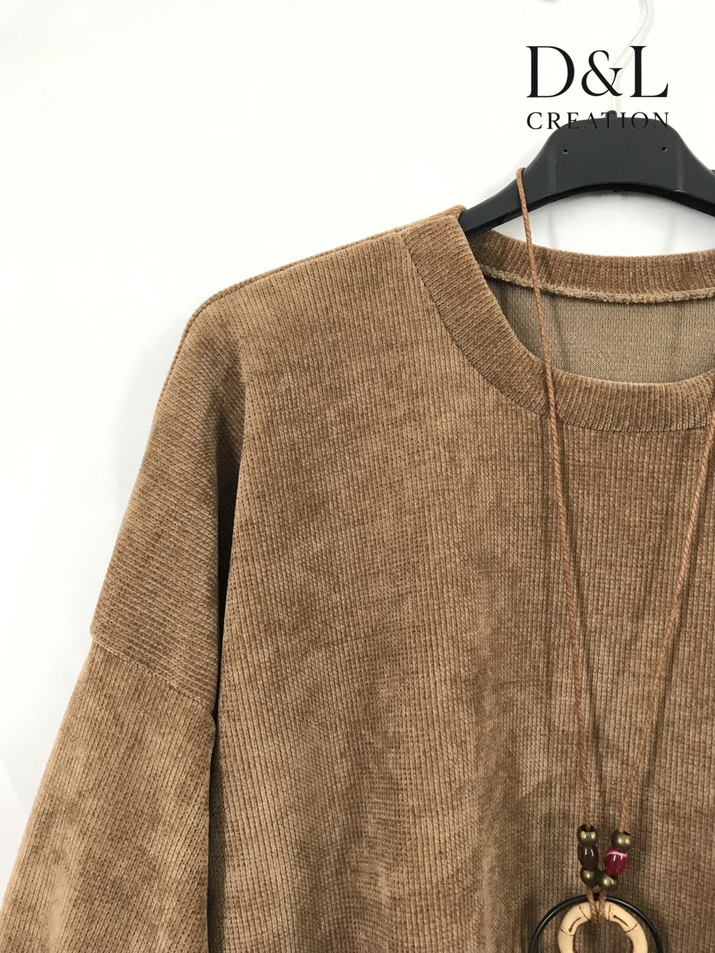 Långärmad sammetstop med halsband, storlekar T38 till T50