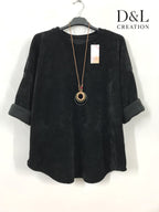 Long-sleeve velvet top with necklace