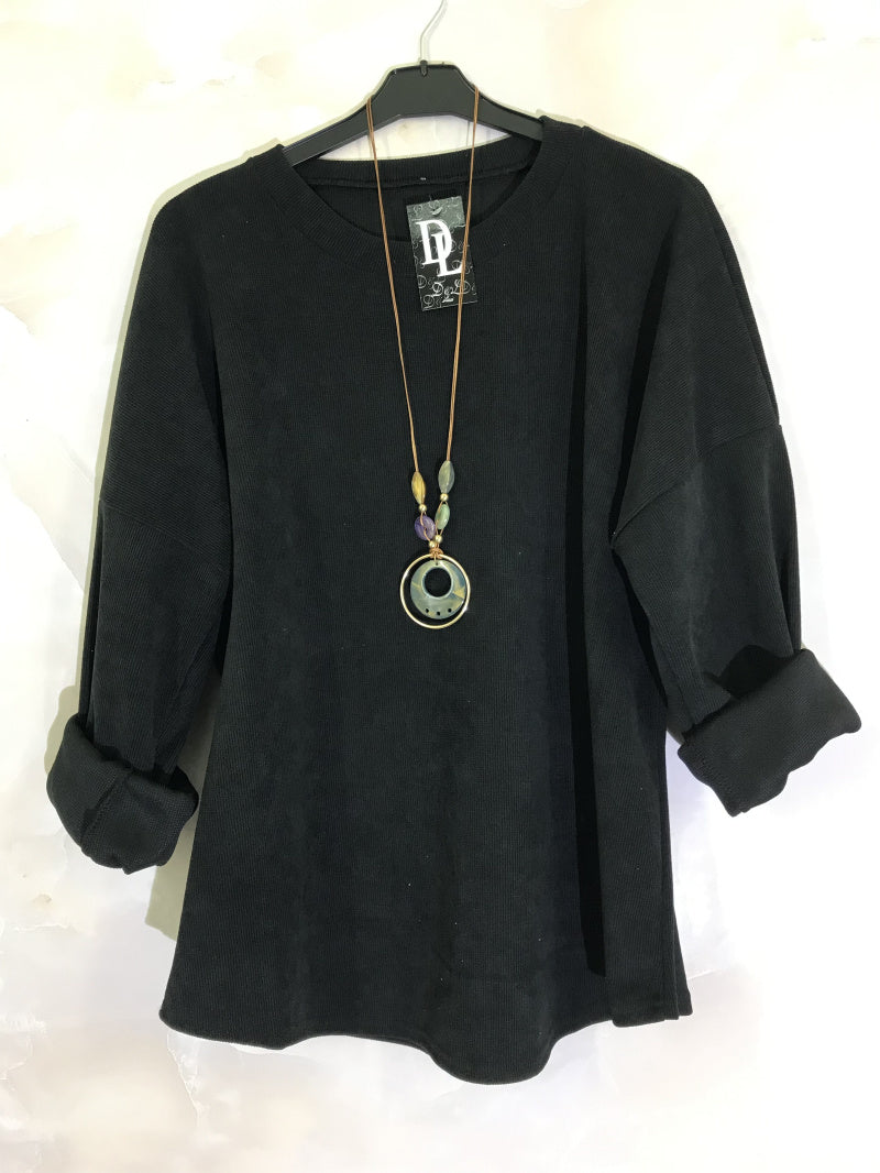 Plus Size Sammetstop med Lång Ärmar och Krage