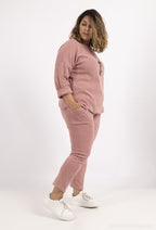 Plus Size Sammetstop med Lång Ärmar och Krage