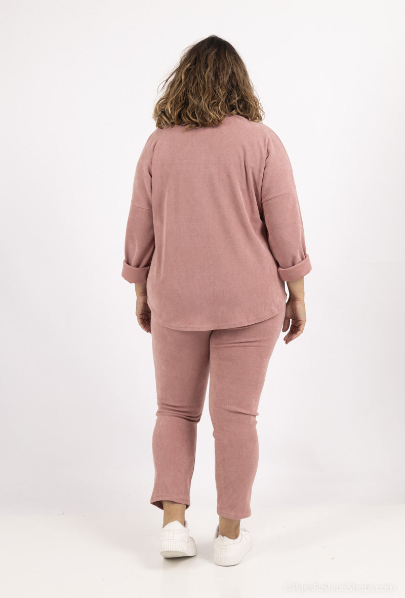 Plus Size Sammetstop med Lång Ärmar och Krage