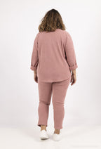 Plus Size Sammetstop med Lång Ärmar och Krage