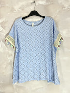 Plus Size Top with openwork cover with sleeves with colorful pompoms T38 to T48