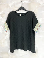 Plus Size Top with openwork cover with sleeves with colorful pompoms T38 to T48
