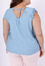 Plus Size Top med Mini Ärmar och Knytning i Rygg