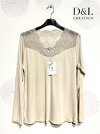 Ultra-stretch ribbad bas topp med spets, storlekar T38 till T48 i Stor Storlek