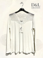 Ultra-stretch ribbed basic top with lace