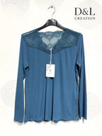 Ultra-stretch ribbed basic top with lace