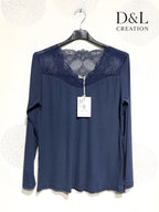 Ultra-stretch ribbed basic top with lace