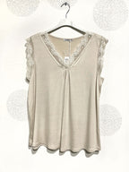Plus Size Ultra stretch basic top with lace v t38 v t52