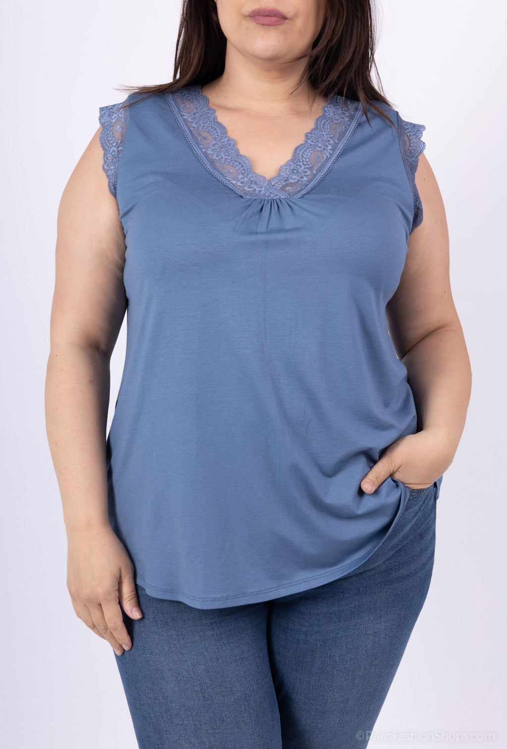 Plus Size Ultra stretch basic top with lace v t38 v t52