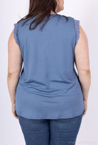Plus Size Ultra Stretch Basic Top med Spets V-hals