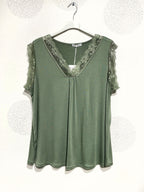 Plus Size Ultra stretch basic top with lace v t38 v t52