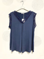 Plus Size Ultra stretch basic top with lace v t38 v t52