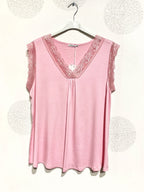 Plus Size Ultra stretch basic top with lace v t38 v t52