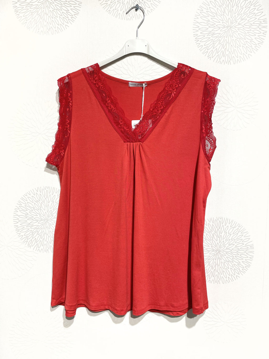 Plus Size Ultra stretch basic top with lace v t38 v t52