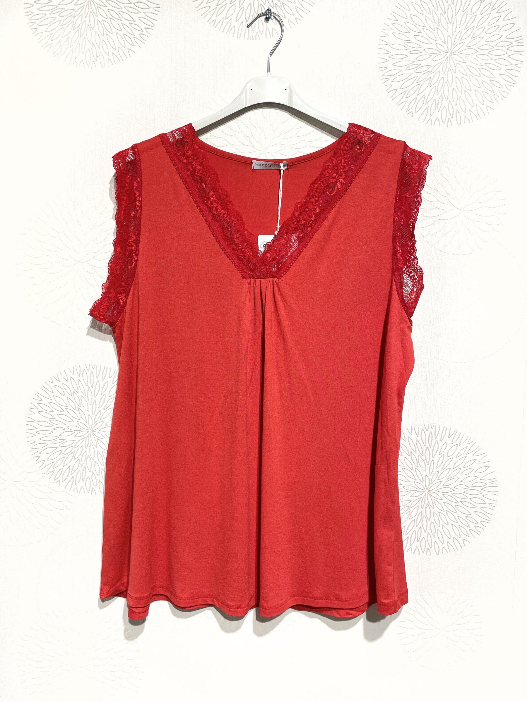 Plus Size Ultra stretch basic top with lace v t38 v t52