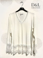 Ultra-stretch basic viscose top with lace