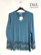 Ultra-stretch basic viscose top with lace