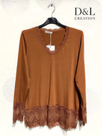 Ultra-stretch basic viscose top with lace