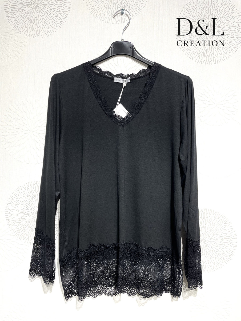 Ultra-stretch basic viscose top with lace