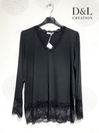 Ultra-stretch basic viscose top with lace